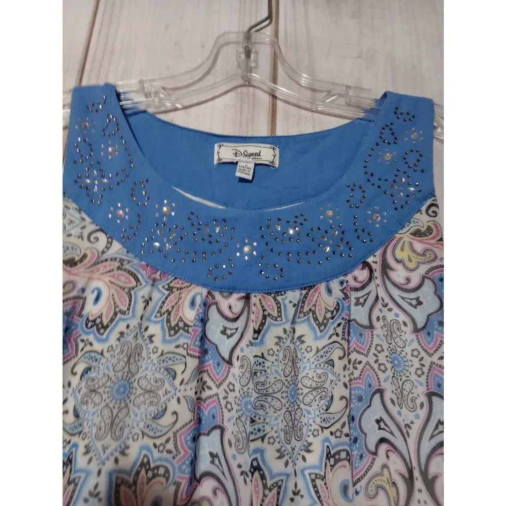 D. Signed Dress‎ Girls 14 16 Blue Paisley Sleeveless Disney Alice in Wonderland